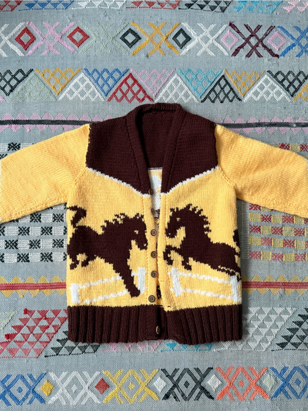 Vintage Kids' western cardigan sweater- Yellow & Brown